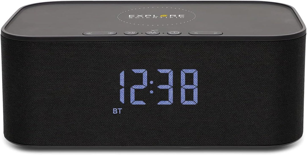 Explore Scientific Bluetooth Stereo-Lautsprecher mit Weck- und Ladefunktion, schwarz, BCC1001