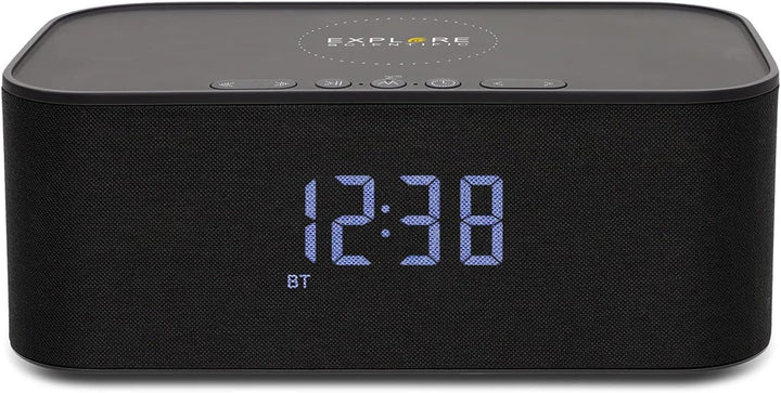 Explore Scientific Bluetooth Stereo-Lautsprecher mit Weck- und Ladefunktion, schwarz, BCC1001