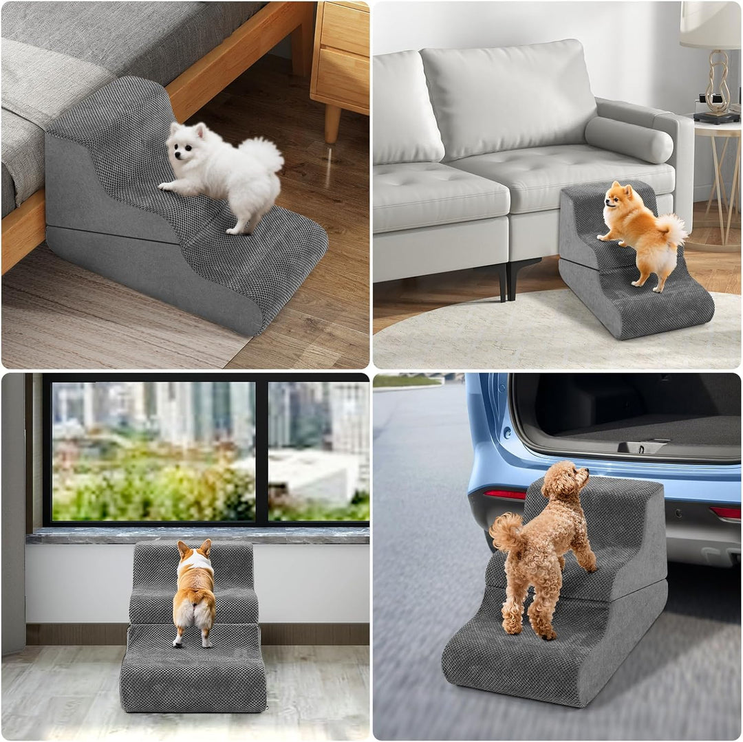 Hundetreppe für Bett kleine Hunde, 40 cm hoch, 2-in-1 umwandelbare 3-stufige Haustiertreppe und Ramp