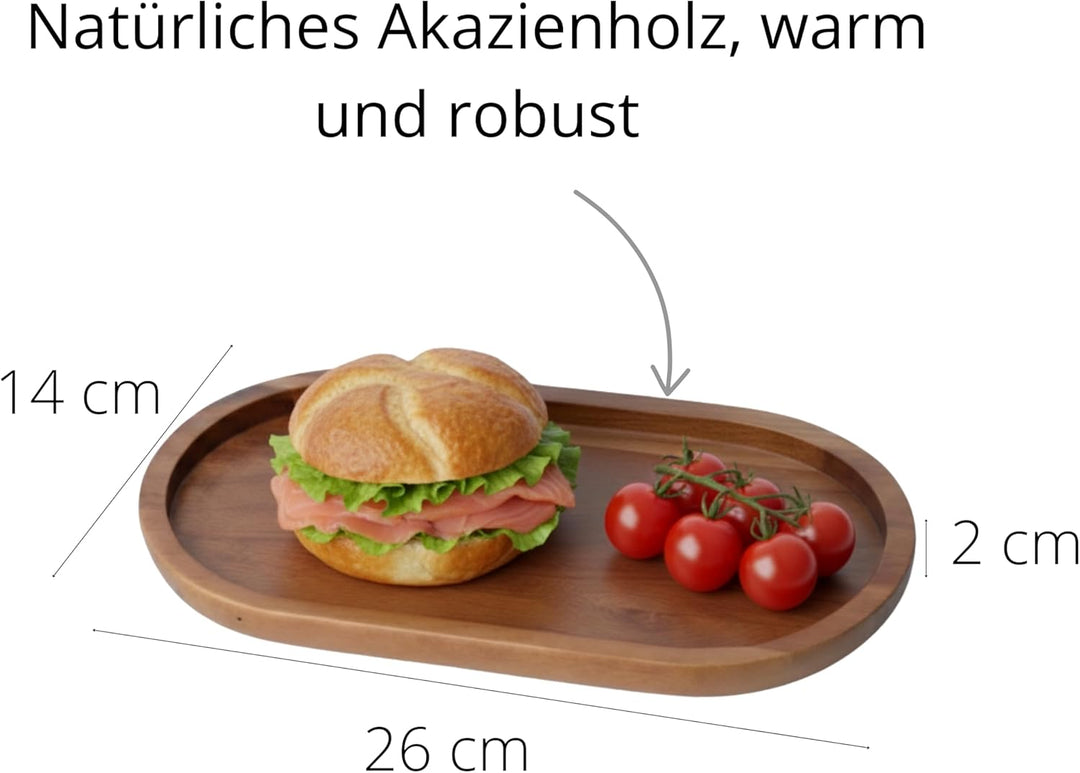Serviertablett Holz Akazie Curve - Ovales Dekotablett für Küche und Bad. Ablageschale passend für Sa