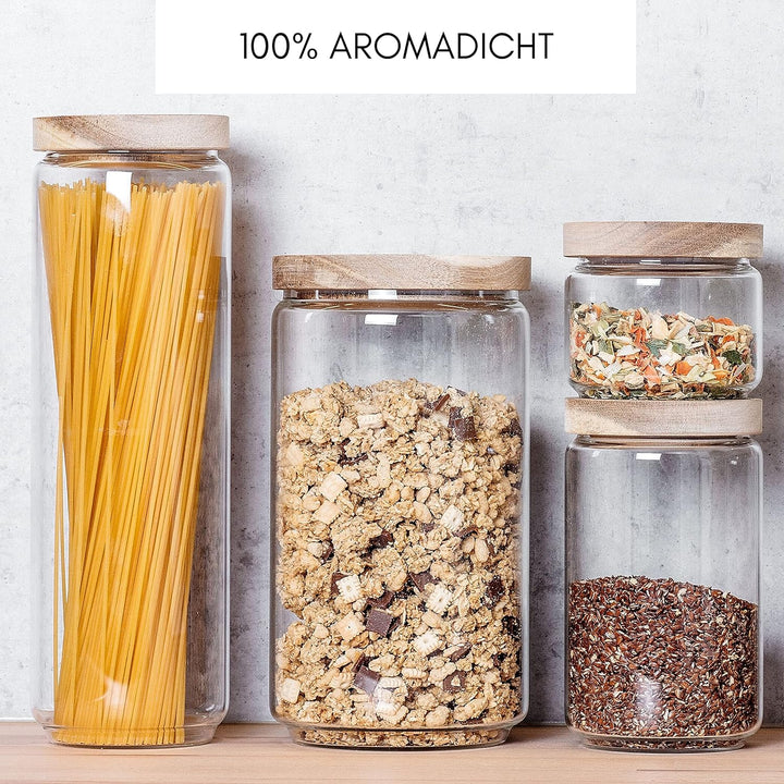 Econovo® Vorratsgläser mit Deckel XL 2000ml (2-teilig) aus Borosilikatglas, Vorratsgläser Set stapel