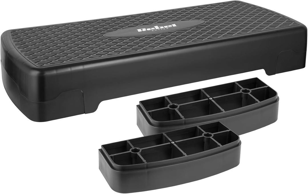 Step für Aerobic Fitness 2 Stufen 68cm Stepper Podest Treppe Schwarz