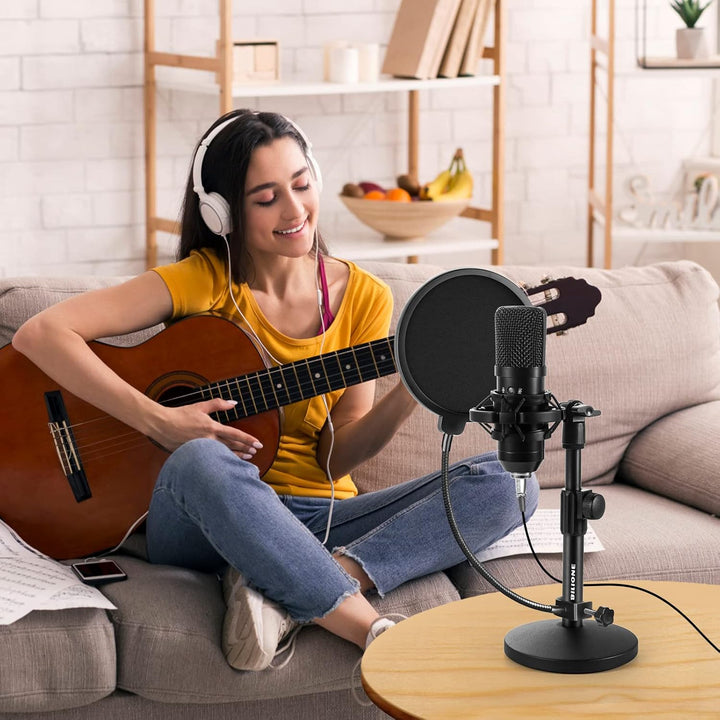 BILIONE Verbesserter Desktop-Mikrofonständer, verstellbarer Mikrofonständer mit Pop-Filter, Stosshal