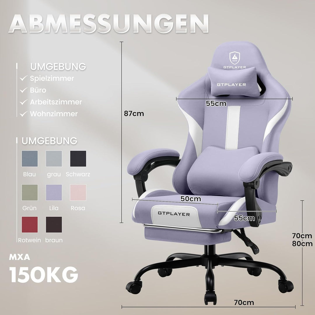 GTPLAYER Gaming Stuhl Bürostuhl Ergonomisch Gaming Sessel mit Kopfstütze und Cloud-Lendenkissen, Gep