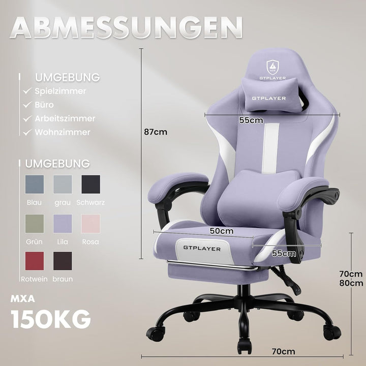 GTPLAYER Gaming Stuhl Bürostuhl Ergonomisch Gaming Sessel mit Kopfstütze und Cloud-Lendenkissen, Gep