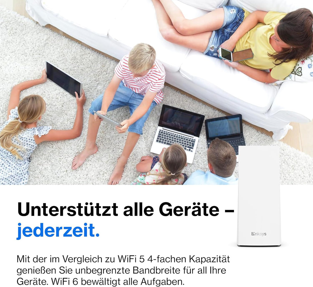 Linksys Velop MX5300 Tri-Band Mesh-WiFi 6-System (AX5300) WLAN-Router mit bis zu 260 m² Funkabdeckun