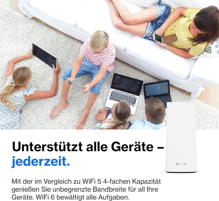 Linksys Velop MX5300 Tri-Band Mesh-WiFi 6-System (AX5300) WLAN-Router mit bis zu 260 m² Funkabdeckun