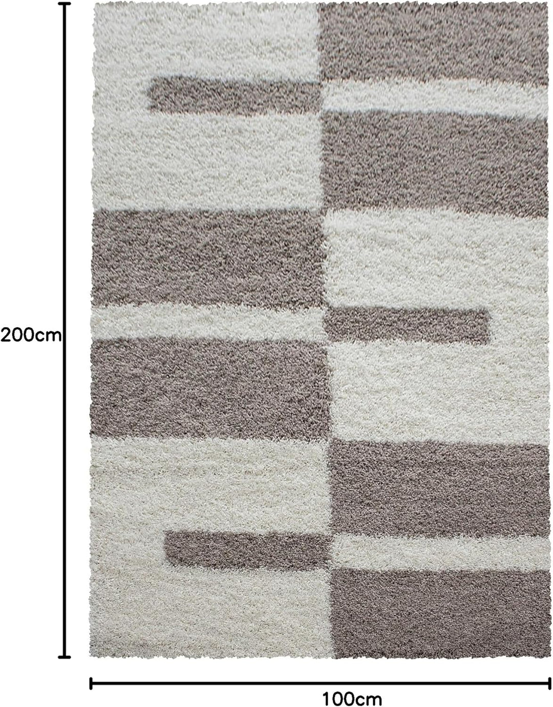 Carpetsale24 Teppich Wohnzimmer Moderne Kariert Design Shaggy Flokati 100 x 200 cm Beige-Creme - Hoc