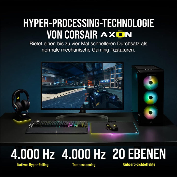 Corsair K100 RGB Optisch-Mechanische Gaming-Tastatur (OPX Optical: Blitzschnelle & Linearer, RGB Bel