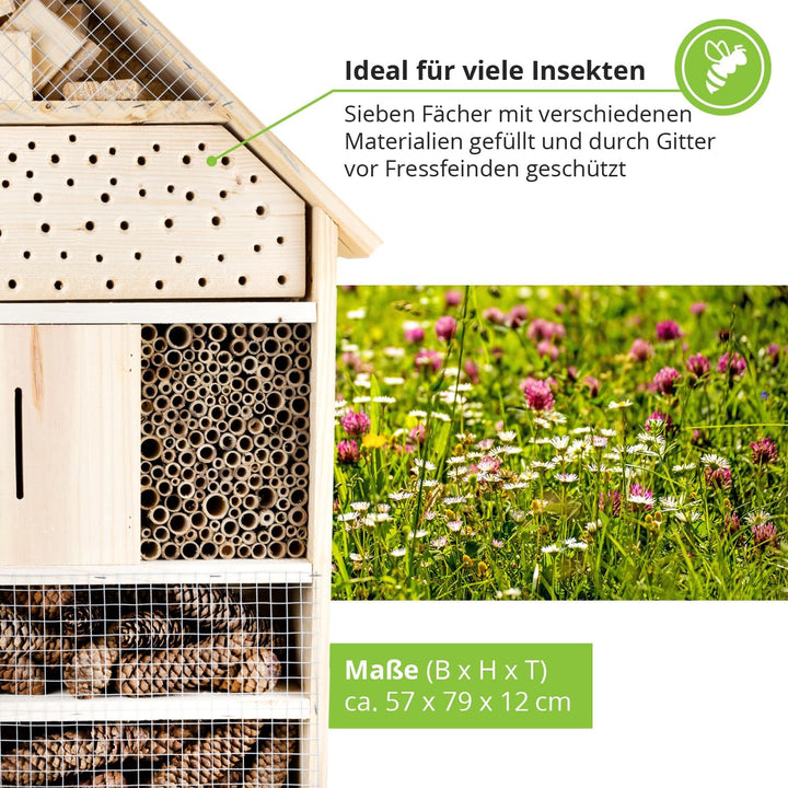 GARTENETAGE Insektenhotel XXL/Naturbelassenes, massives Insektenhaus & Bienenhotel/Insektenhotel zum