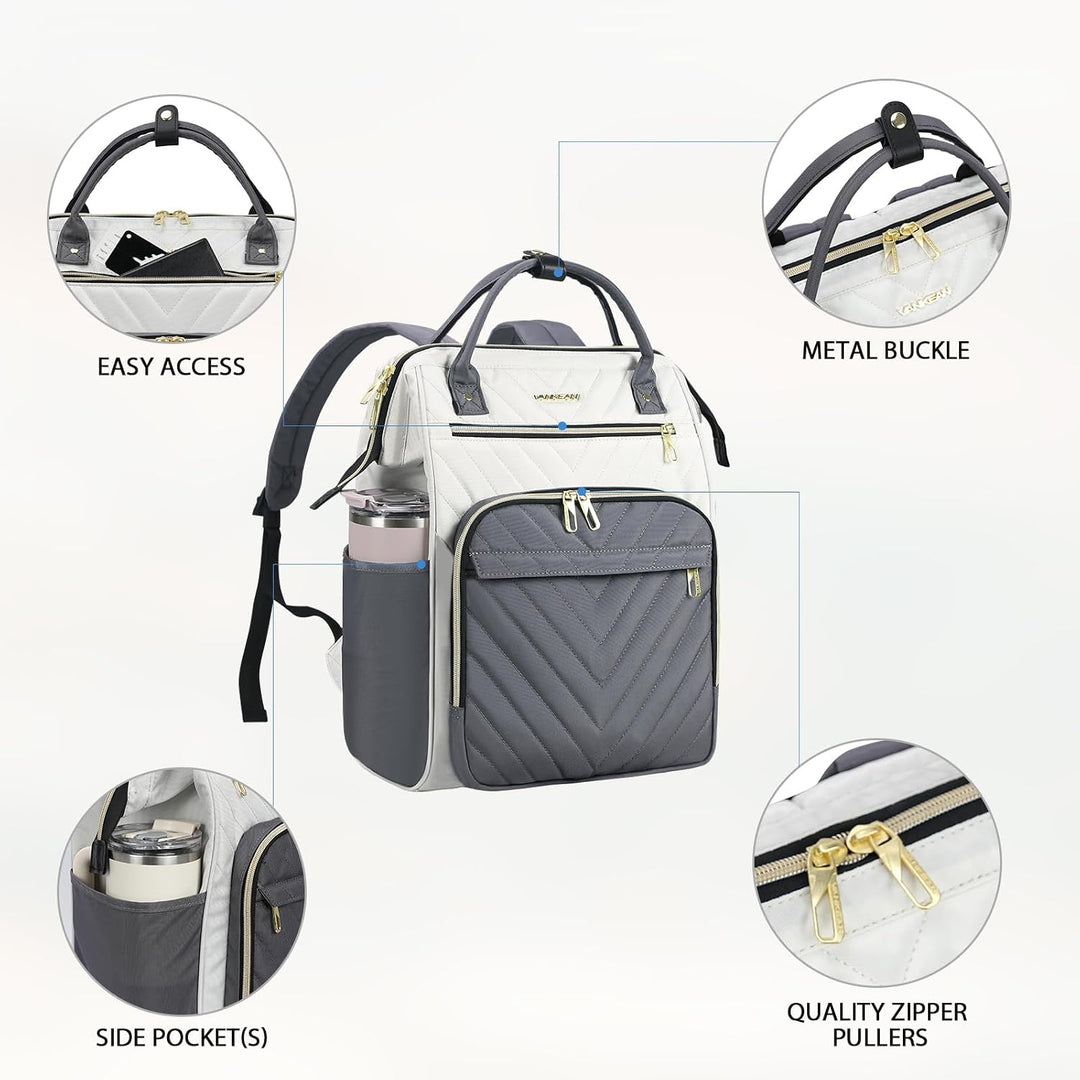 VANKEAN 15.6 Zoll Laptop-Rucksack für Damen – Herren,Beige-Grau | Computer Arbeitstasche, Grosse Kap