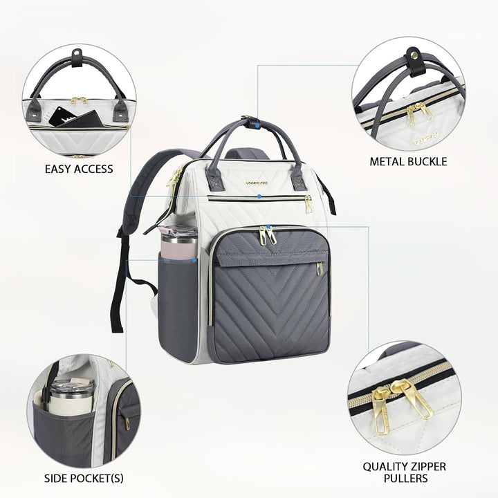 VANKEAN 15.6 Zoll Laptop-Rucksack für Damen – Herren,Beige-Grau | Computer Arbeitstasche, Grosse Kap