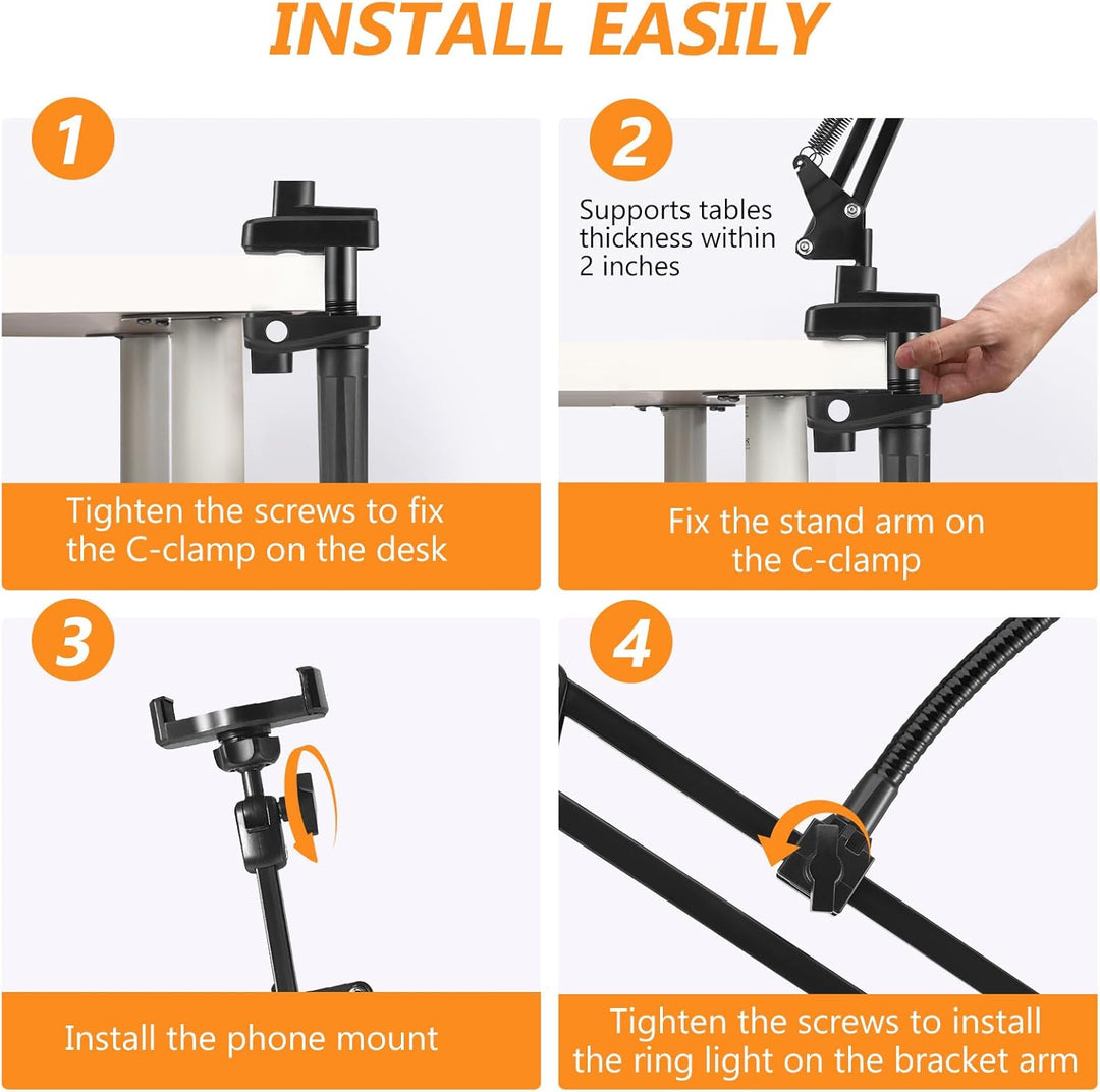 Overhead Stativ Handy mit Ringlicht, Ringlicht Overhead Handystativ, Flexible LED-Ringlicht mit Hand