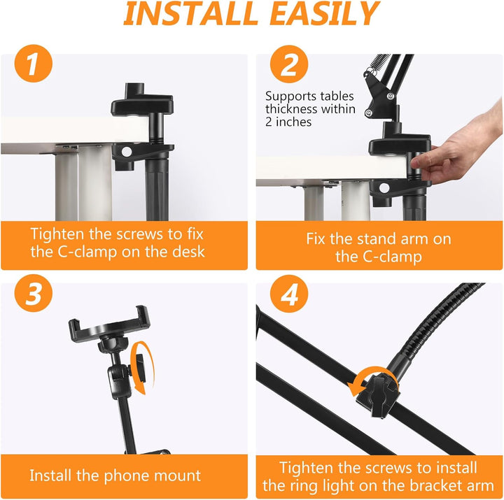 Overhead Stativ Handy mit Ringlicht, Ringlicht Overhead Handystativ, Flexible LED-Ringlicht mit Hand