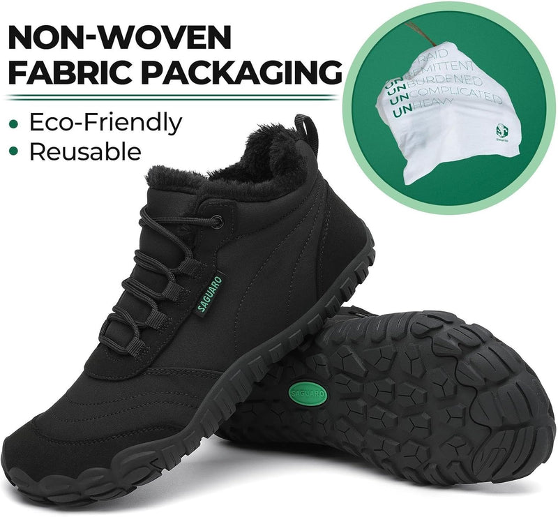 SAGUARO Winter Barfussschuhe Warm Gefüttert Winterschuhe für Damen Herren,EU Gr.36-48, Schwarz