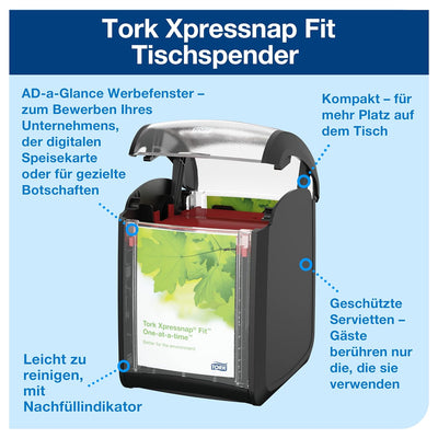 Tork Xpressnap Fit Tisch Serviettenspender – 272900 – N14 Spender für Restaurants – sparsame Einzelb