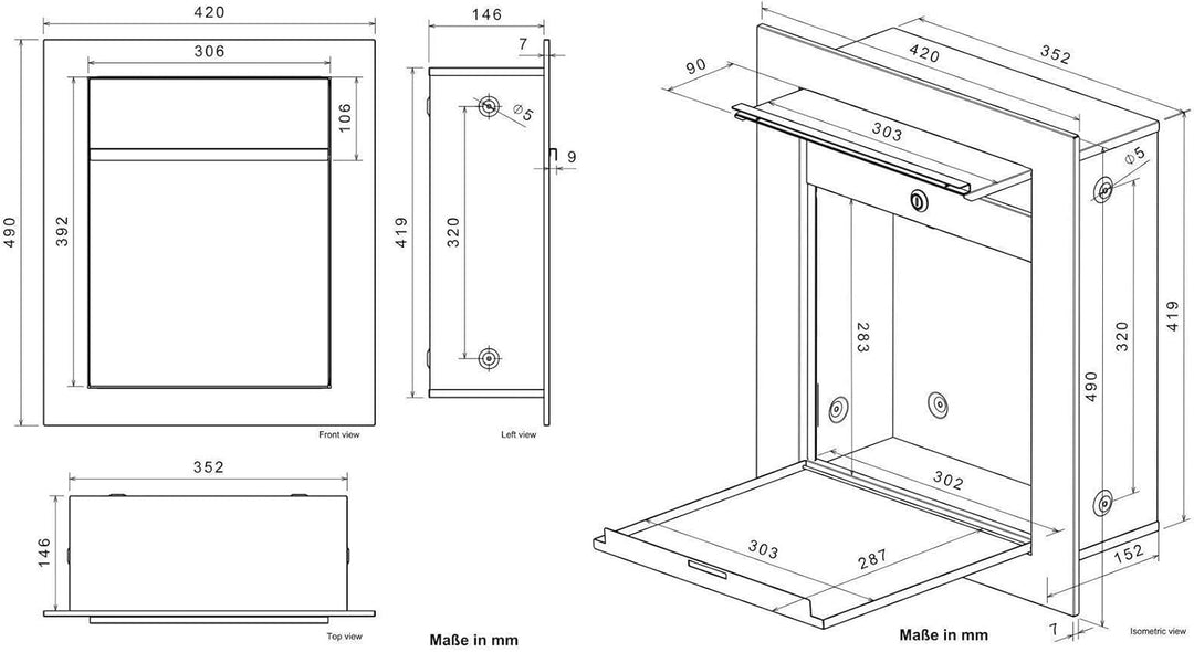 Metzler Unterputz Briefkasten Graualuminium RAL 9007 – Hochwertiger Einbaubriefkasten aus pulverbesc