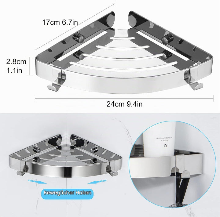 DUFU Duschregal Eckregal, Duschablage Ohne Bohren Badregal Edelstahl SUS304 Duschkorb Selbstklebend,