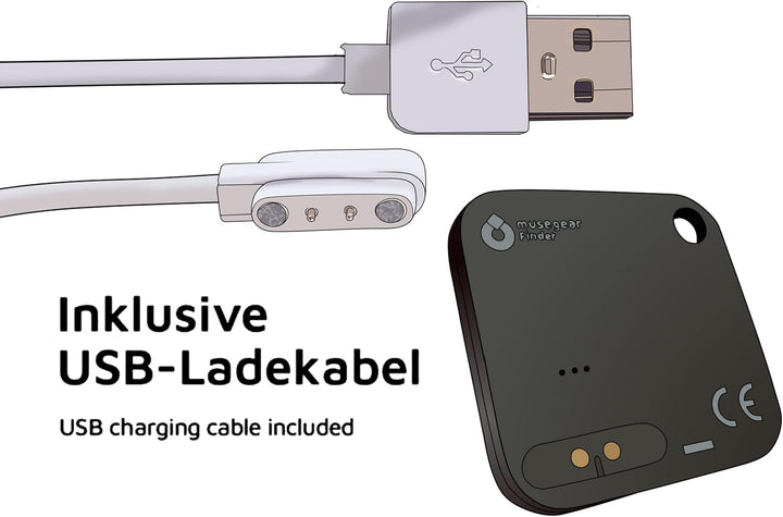 musegear Schlüsselfinder Recharge - schwarz I aufladbar I mit Bluetooth App aus Deutschland - 2er Pa