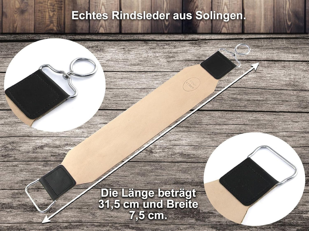 InstrumenteNrw Solingen Rasiermesser Set mit extra breitem Streichriemen für die klassische Nassrasu