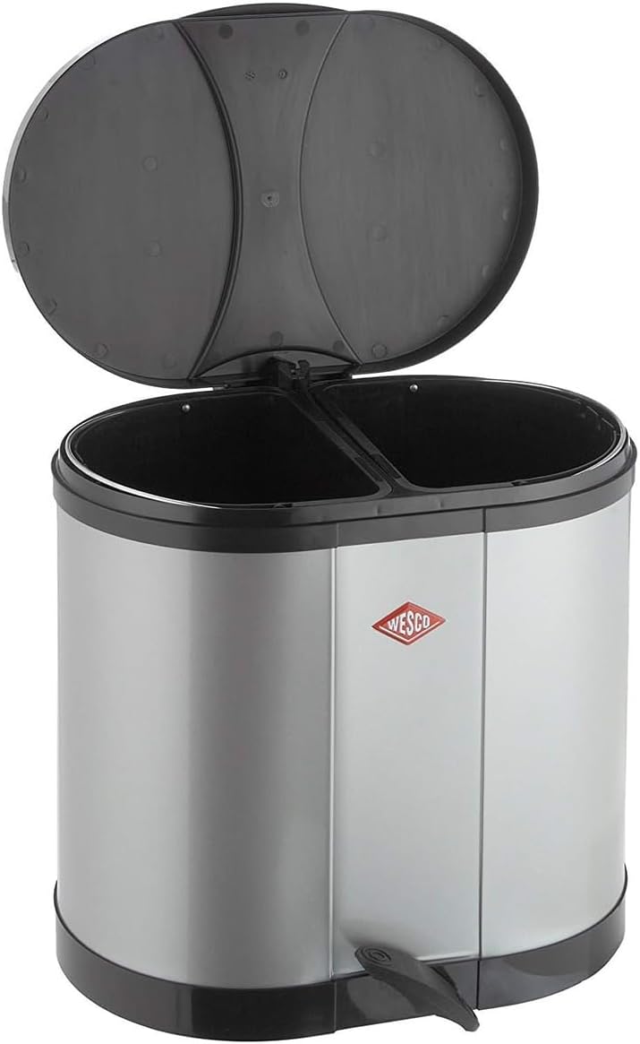 Wesco Ökosammler 170 in der Farbe silber, pulverbeschichtetes Stahlblech, zwei getrennte 15 Liter Ei