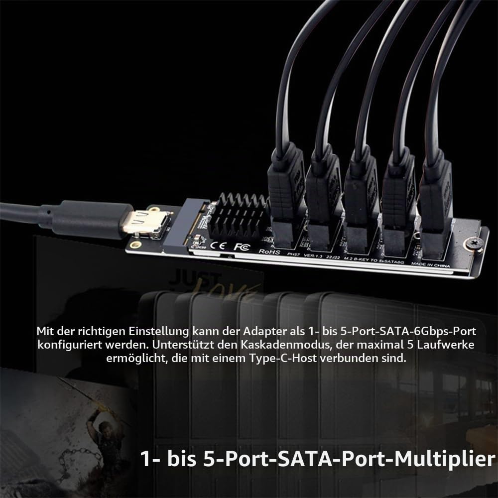NFHK 10Gbps USB-C Typ-C zu NGFF Schlüssel B+M SATA 6Gbps 5 Ports Adapter Konverter PM Port Multiplie