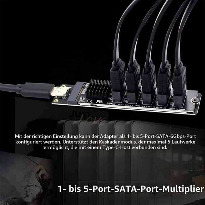 NFHK 10Gbps USB-C Typ-C zu NGFF Schlüssel B+M SATA 6Gbps 5 Ports Adapter Konverter PM Port Multiplie