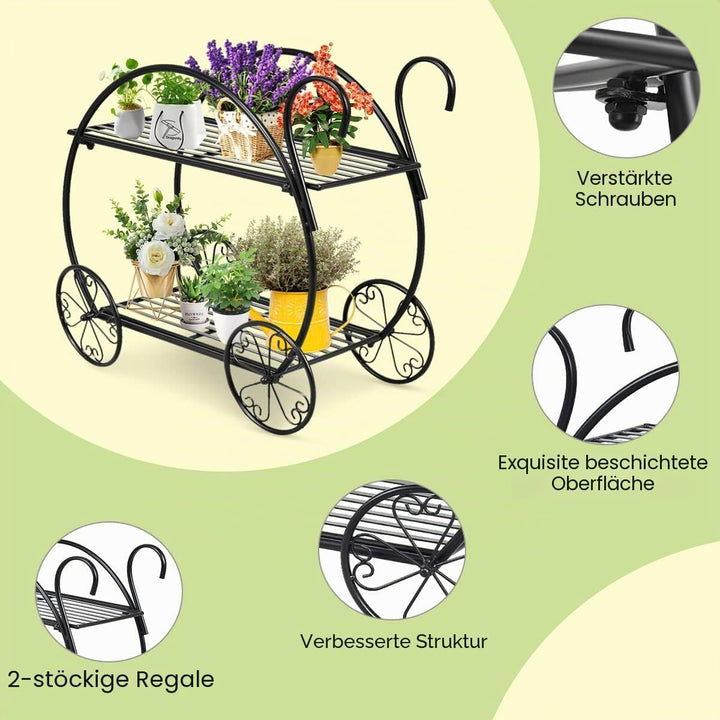HOMASIS Metall-Pflanzenregal, Einzigartiger &amp; filigraner Blumenständer für draussen, 2-stufiger schm