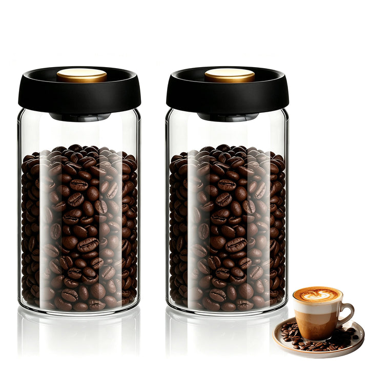 Kaffeebohnen Behälter, Kaffee Vakuumbehälter aus Glas, Kaffeedose Luftdicht | 2 Stück Kaffeedose für