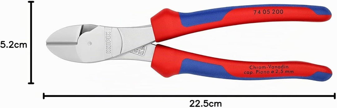 Knipex Kraft-Seitenschneider verchromt, mit Mehrkomponenten-Hüllen 200 mm 74 05 200 verchromt 200 mm