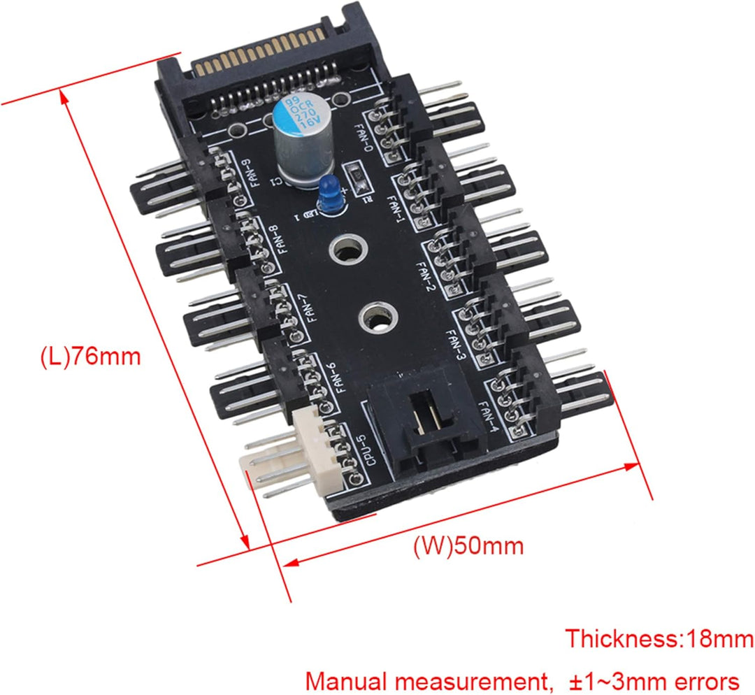 Lüftersteuerung 12 V von BQLZR Hub, SATA Eingang 10 Port mit PWM-Kabel für Motherboard 3-polig/4-pol
