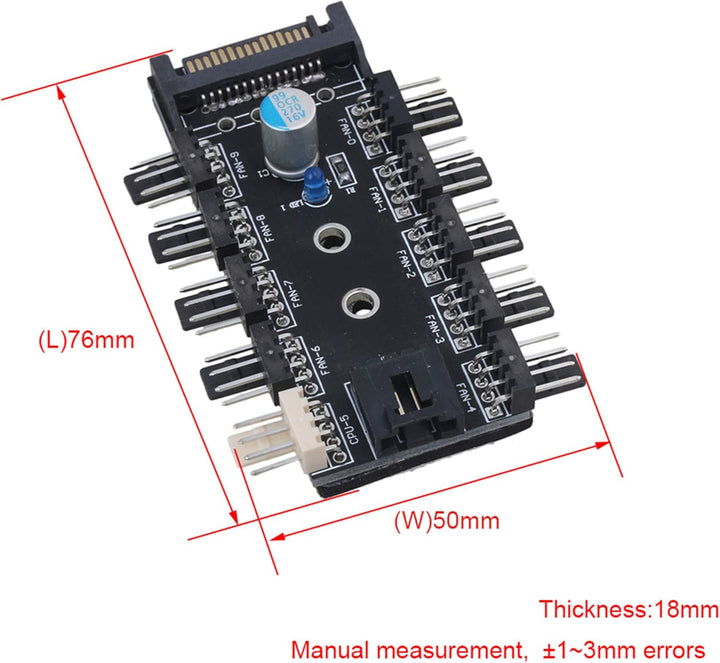 Lüftersteuerung 12 V von BQLZR Hub, SATA Eingang 10 Port mit PWM-Kabel für Motherboard 3-polig/4-pol