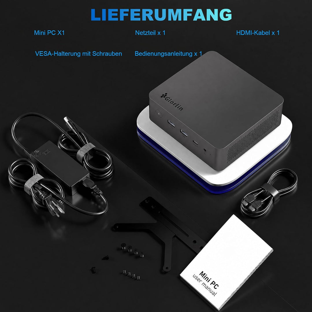 Glorlin Mini PC AMD Ryzen 7 8745HS bis 4.9GHz, Mini Gaming PC 16GB DDR5 1TB M.2 PCIe4.0 SSD, 2X 2.5G