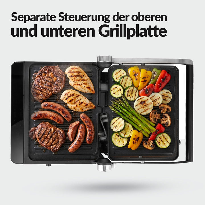 LEHMANN Kontaktgrill, 2000 W, Tischgrill 180° aufklappbar, Abnehmbare Antihaftplatten, Display: 10 P