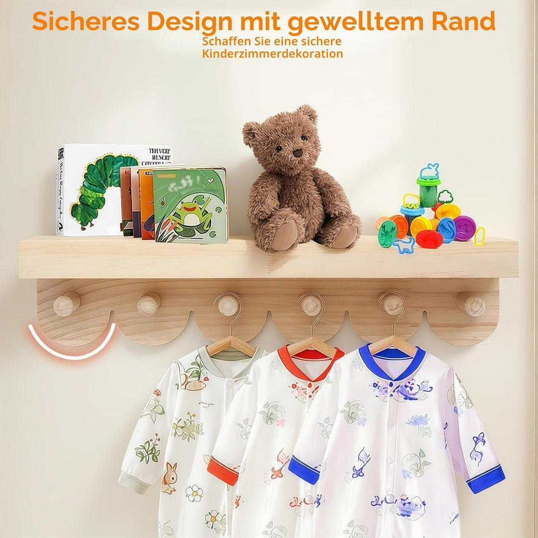 Wandregal Holz Kinderzimmer, 3PCS Bücherregal Kinder Wand mit Holzhaken,Schweberegal ideal für Büche