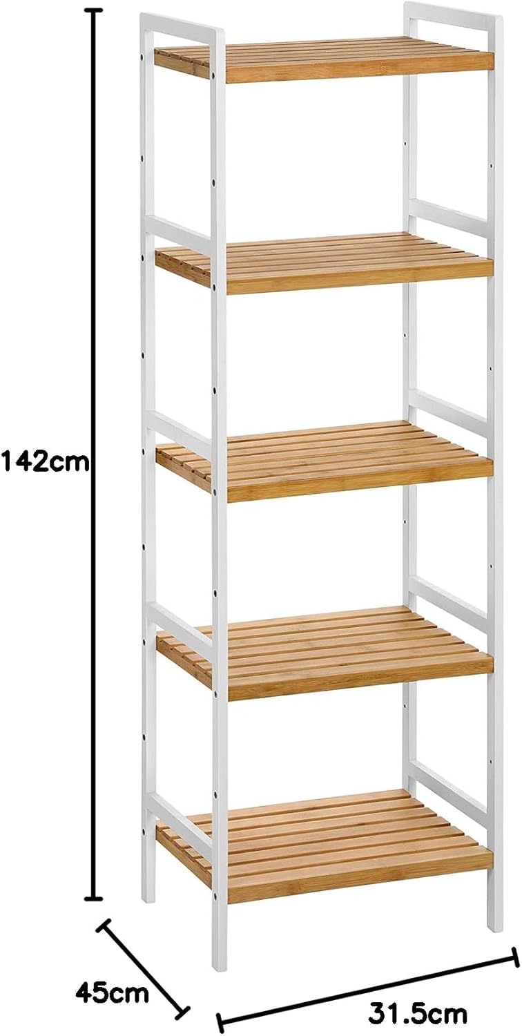 SONGMICS Bambusregal, Küchenregal, Badregal, Bücherregal, Standregal mit 5 Ablagen, 31,5 x 45 x 142