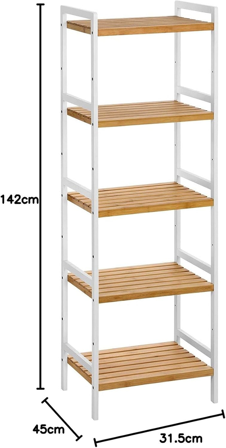 SONGMICS Bambusregal, Küchenregal, Badregal, Bücherregal, Standregal mit 5 Ablagen, 31,5 x 45 x 142
