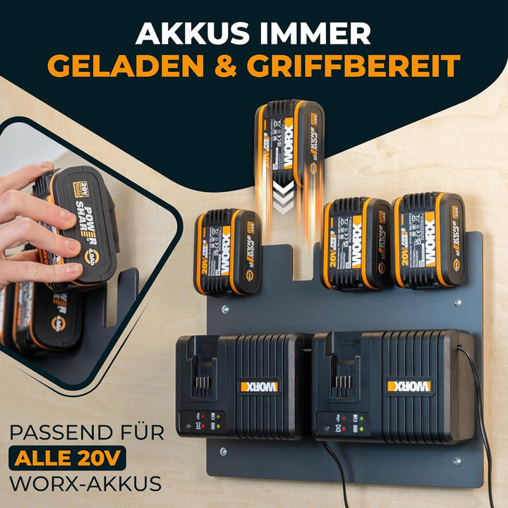 Wandfest® Wandhalterung für Worx Akkus und Ladegeräte - Das Original [Made in Austria] Worx Akku Hal