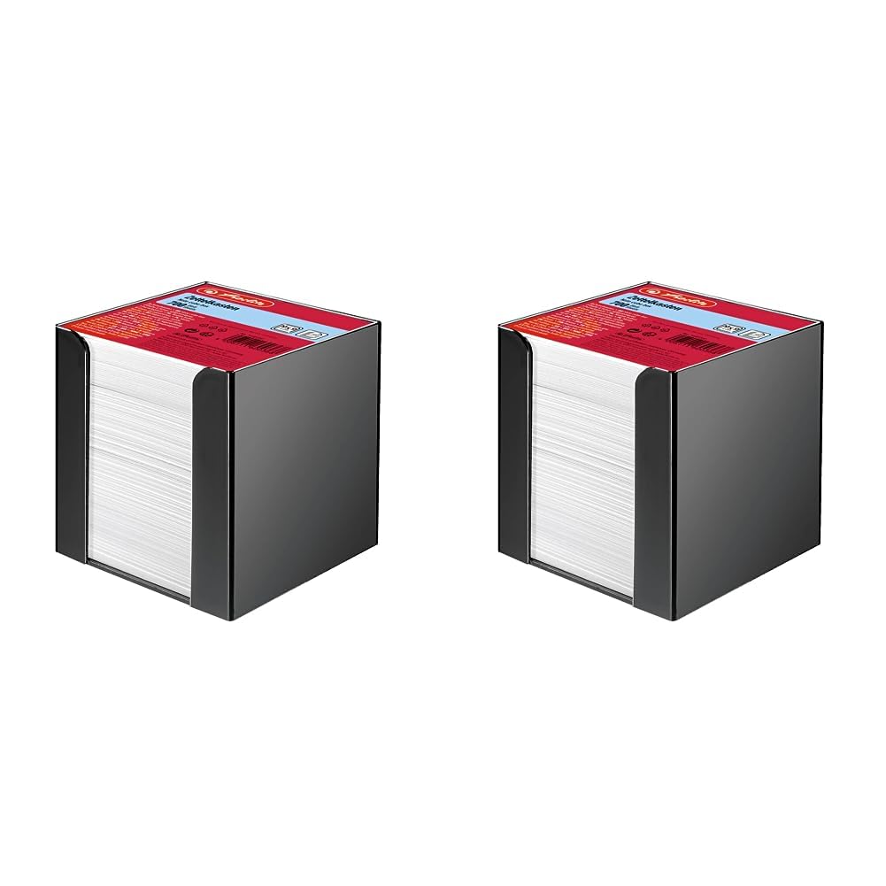 Herlitz 1600360 Zettelkasten 9x9x9cm schwarz 700 Blatt weiss gefüllt (Packung mit 2) Black Zettelkas