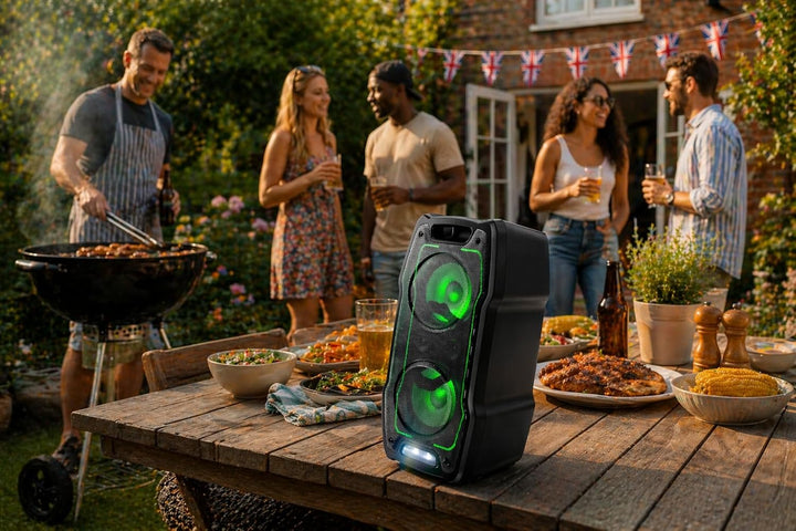 SHARP XParty Sing Party-Lautsprecher 180W – kraftvoller Bluetooth-Sound, LED-Lichter & 13 Std Akkula