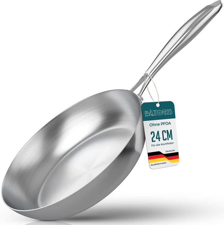 Edelstahlpfanne Unbeschichtet - Induktion - Profi Bratpfanne 24cm - Perfekt als Steakpfanne &amp; Pastap