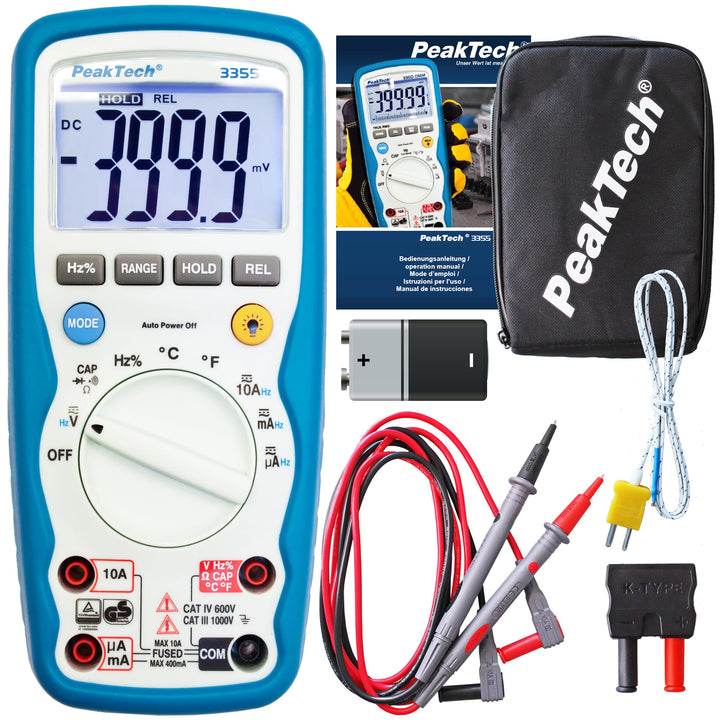 PeakTech 3355 - Digital Multimeter, Wasserdicht (IP67), LCD-Display, 4000 Counts, Handmultimeter, Au