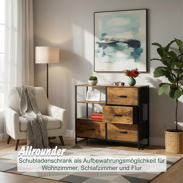 Relaxdays HxBxT 71,5 x 84 x 32,5 cm Kleiderschrank braun-schwarz Kommode Industrial, HBT, Stoff, Met
