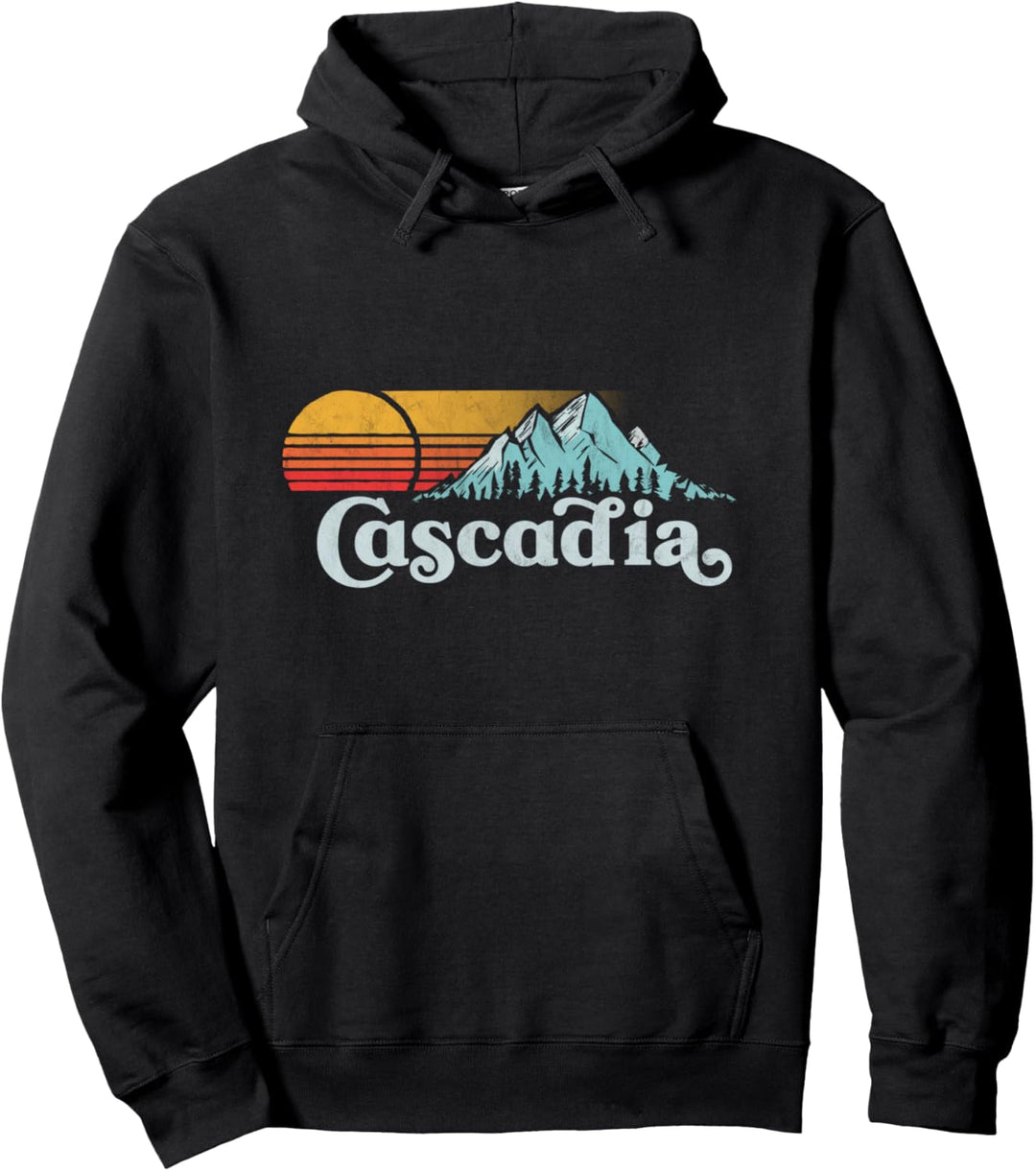 Vintage Cascadia Retro Distressed Vibe Mountains Pullover Hoodie