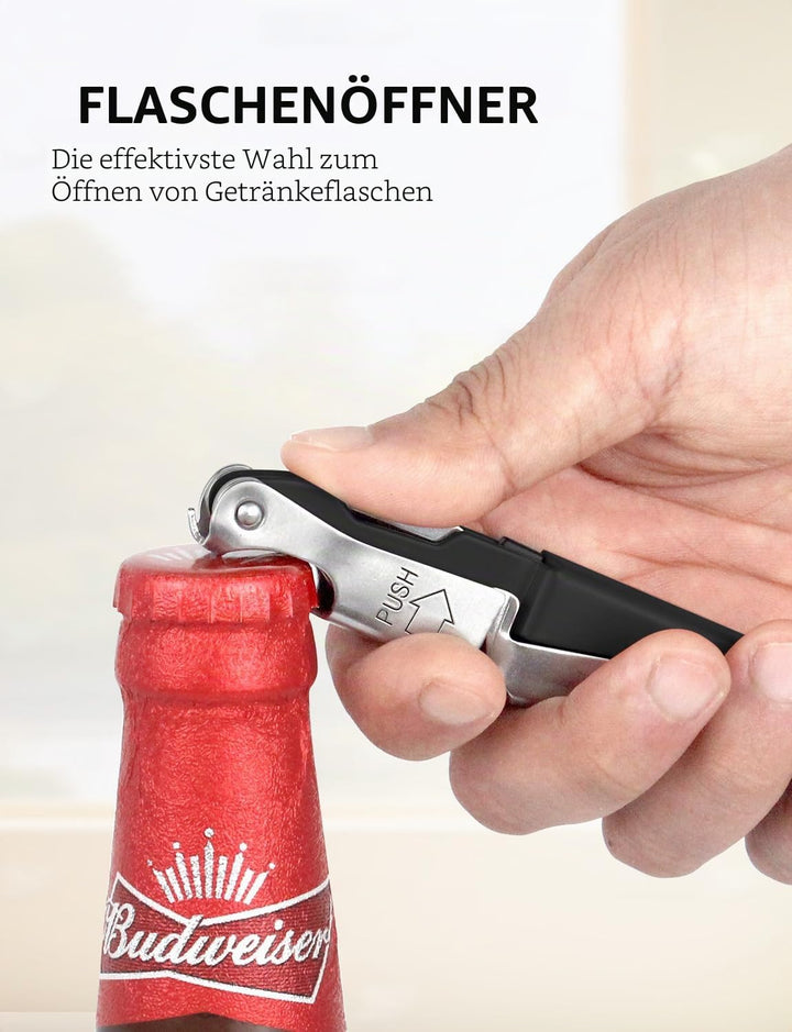 CORKAS Kellnermesser Profi Korkenzieher aus Edelstahl in Gastronomie Qualität mit Flaschenöffner & F