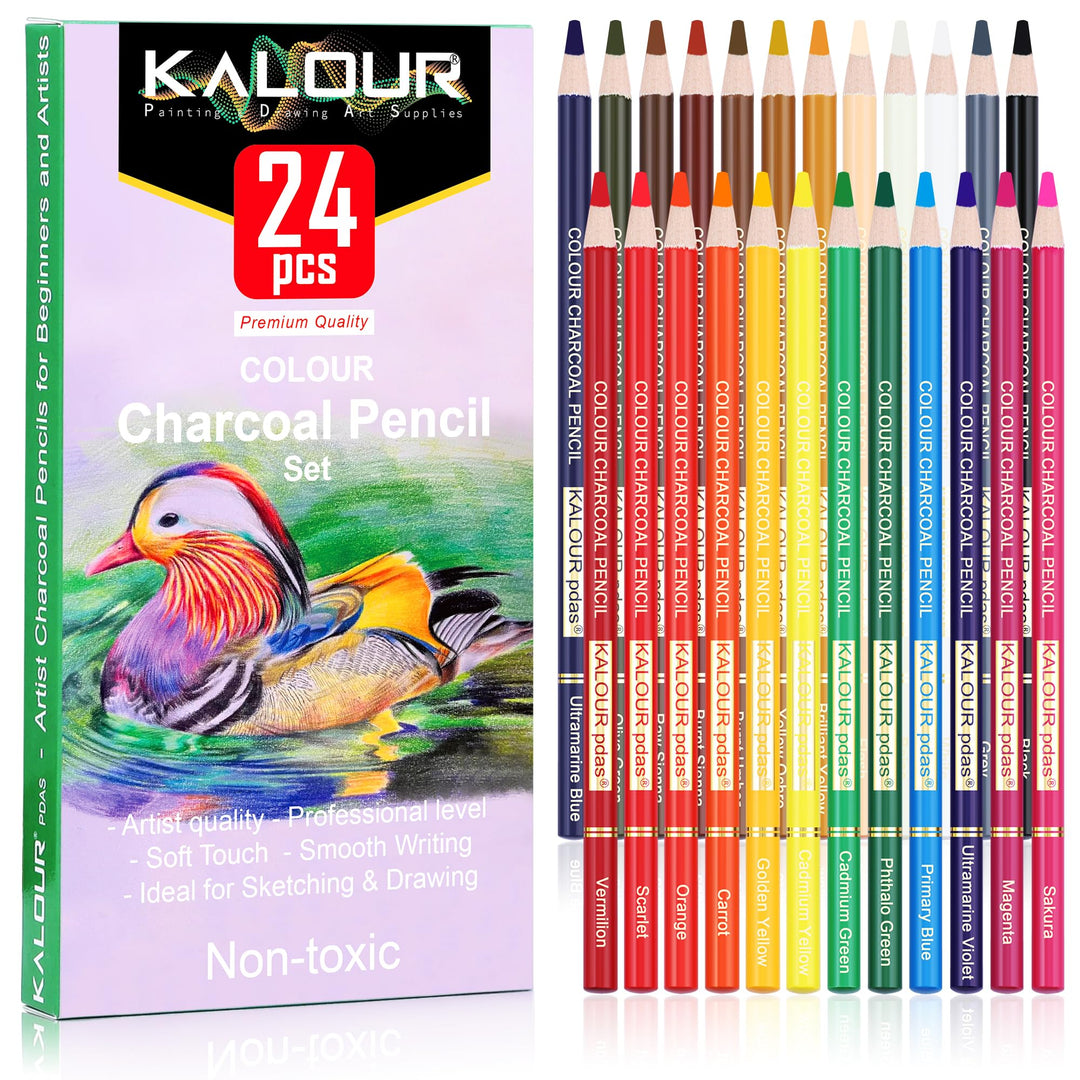 KALOUR PDAS 24 Farbkohlestifte, Zeichenset, Premium-Qualität, Pastellkreidestifte, hautfarben, zum Z