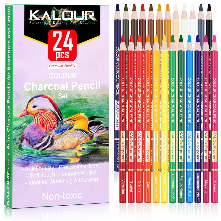 KALOUR PDAS 24 Farbkohlestifte, Zeichenset, Premium-Qualität, Pastellkreidestifte, hautfarben, zum Z