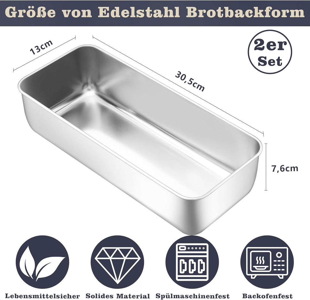 Homikit 2 Stück 30,5cm Kastenform Gross, Edelstahl Brotbackform Brotform für Kuchen, Brot und Toast,