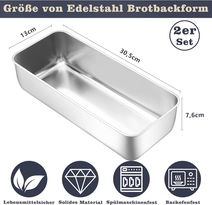 Homikit 2 Stück 30,5cm Kastenform Gross, Edelstahl Brotbackform Brotform für Kuchen, Brot und Toast,