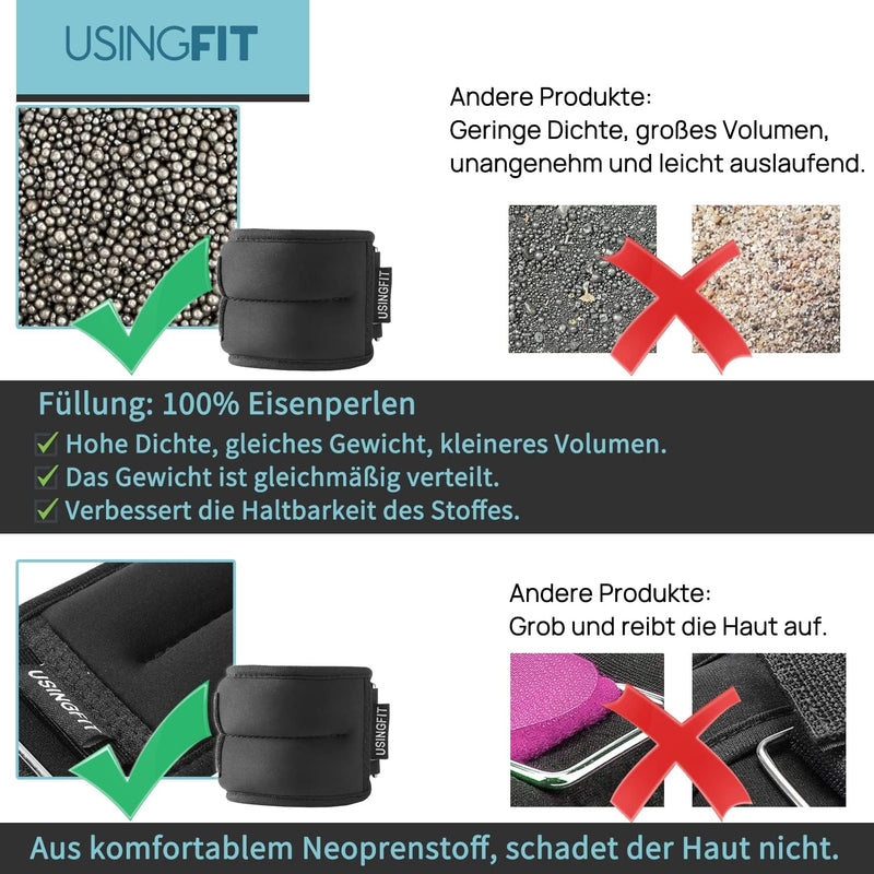 USINGFIT gewichtsmanschetten fuss gewichte für beine und arme 2 * 0,5Kg / 2 * 1Kg / 2 * 1,5Kg / 2 *